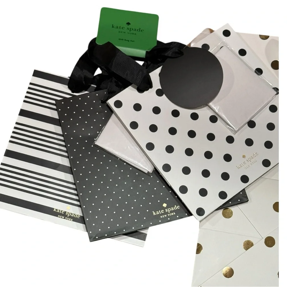 Kate Spade New York Gift Bag Bundle Polka Dot & Stripe Sets w/ Tissue & Tags NWT